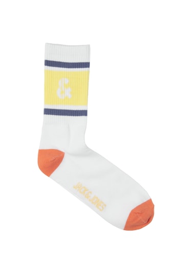 Jack & Jones Çizgili ve Logolu Tekli Çorap - Retro 12250746 Beyaz - Sarı Beyaz