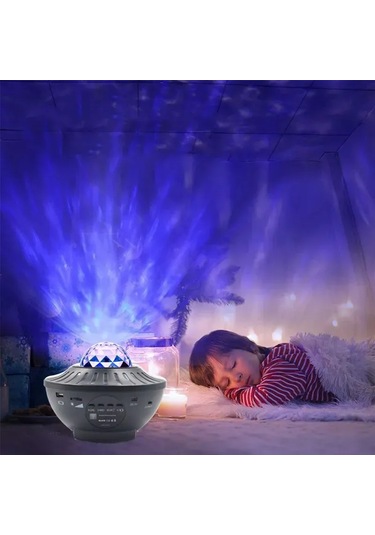 Konesam Oda Işığı Müzikli Bluetooth Projeksiyonu, Yıldız Ve Dalga Efekti, Uzaktan Kumanda, 21 Renkli Ambians Aydınlatma