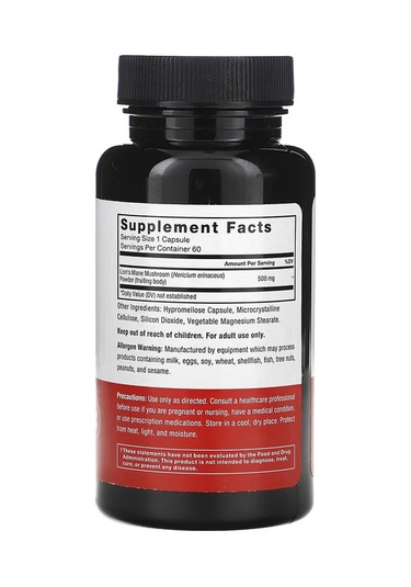 Force Factor Lion's Mane, 500 Mg Aslan Yelesi Mantarı 60 Vegetabl