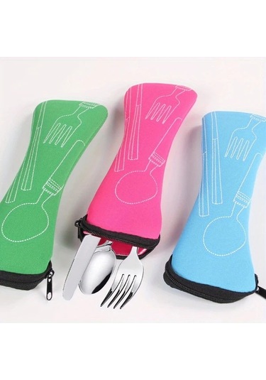 Chuangyinshop Mavi Fermuarlı Sızdırmaz Çatal Bıçak Organizer Çantası Kamp Ofis Seyahat Mavi 1 Adet