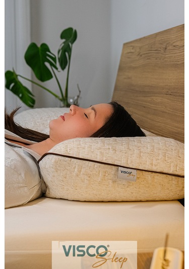 Visco Yastık Risus Ergonomik Yastık Doğal Keten Kılıf 60x40x15cm
