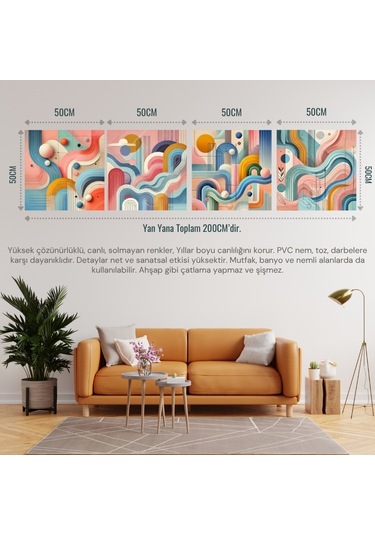 İskandinav Soyut Tablo Set Çerçevesiz 50x50cm Pvc Tablo 4'lü Set 013 Her Bir Tablo 50x50cm Büyüklüğündedir.