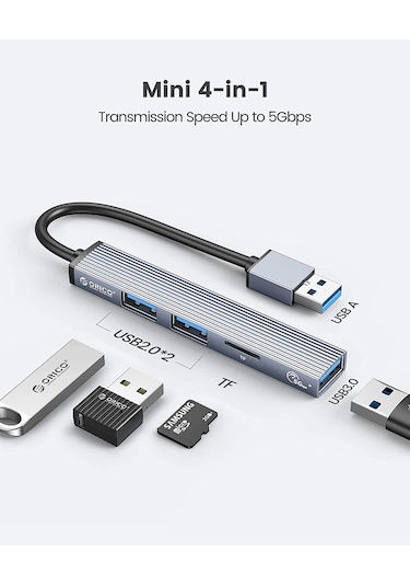 Orico 3 Portlu USB 3.0 Çoklayıcı TF Micro SD Kart Okuyucu Hub Alüminyum