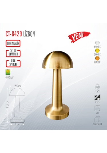 Cata Ct-8429 Lizbon Şarjlı Masa Lambası