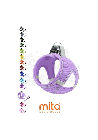 Mita Air Mesh Kedi Köpek Göğüs Tasması Çift Reflektörlü, Terletmeyen Lila