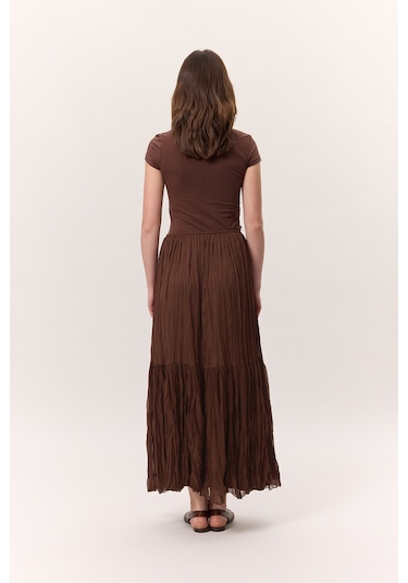 Crush Piliseli Uzun Etek Kahverengi Kahverengi