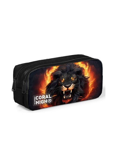 Coral High Siyah Aslan Desenli Erkek Çocuk İki Gözlü Kalemlik Çok Renkli