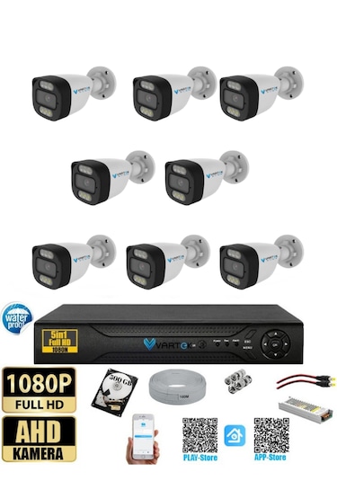 8 Kameralı 500gb Hdd Güvenlik Kamera Seti 5mp 1080p Full Hd Tam Renkli Gece Görüş Dvr Kayıt Cihazlı Tak Çalıştır Sistem