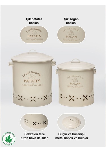 Lüx Metal Patates Soğanlık Kovası Sebze Saklama Kabı Krem Siyah