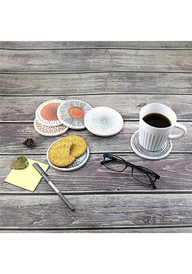 İçecekler İçin 6'lı Bardak Altlığı Seti Emici Yuvarlak Seramik Taş Bardak Altlığı Çok Renkli