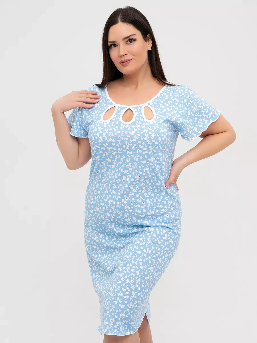 Krasnaa Vetka Büyük Beden Gece Elbisesi, %100 Pamuklu Triko 223110476 Açık Mavi