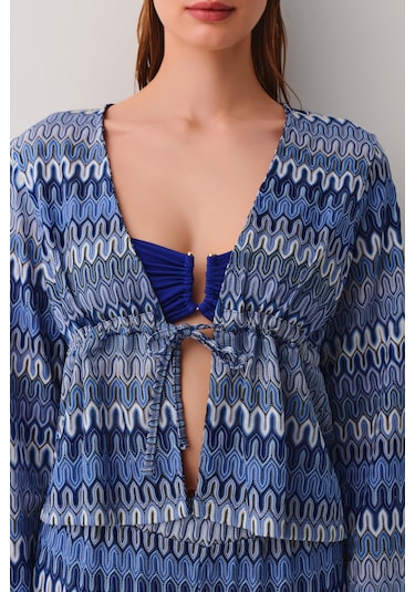 Suwen Wave Plaj Gömleği Sba25550944 Cam Göbeği Baskılı Çok Renkli