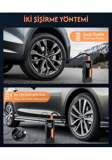 Enshall 4500mah Şarjlı Çantalı Araç Çakmaklık Uyumlu Kompresör