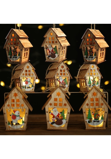 Reedark Noel Işıklı Ahşap Ev Dekoru - Dıy Aydınlatmalı Kulübe, Bar/kafe Süsü, Hediye Seçeneği Diğer