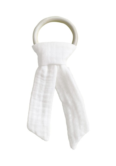 Pamuk Muslin Bebek Diş Kaşıyıcı Yıkanabilir Ahşap Beyaz