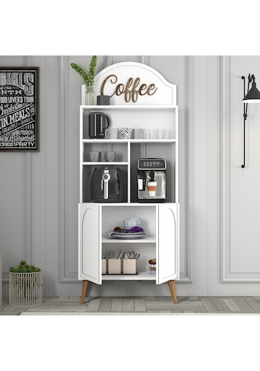 Lyon Kahve Köşesi 80cm - Beyaz / Ceviz