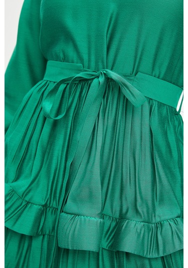 Kat Kat Fırfırlı Ve Bağcıklı Midi Boy Elbise - Günlük Ve Özel Günler İçin Modern Şıklık Bordo