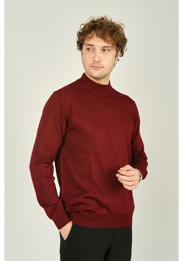 Ateş Triko Erkek Yarım Balıkçı Yaka Yün Kazak 0004 D.bordo D.bordo Bordo