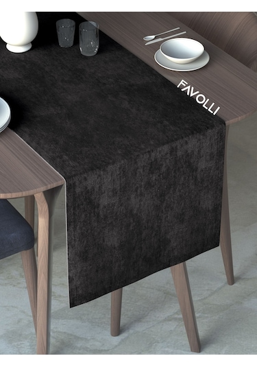Siyah Renk Kadife Dokulu Runner Dream Series 40 X 140 Siyah