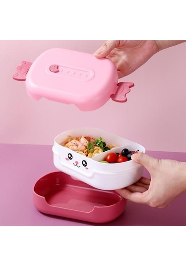 Mor Öğle Yemeği Kutusu Dayanıklı Karikatür Tasarım Bento Kutusu Sızdırmaz Çift Katmanlı Yalıtım Gıda Kabı Çocuklar Yetişkinler İçin