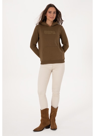 U.S. Polo Assn. Kadın Haki Şardonlu Kapüşonlu Basic Sweatshirt 50313566-VR027