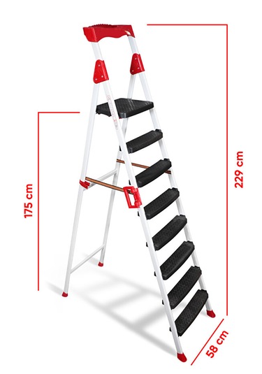 Elegance 7+1 Geniş Basamaklı Kolay Taşıma Aparatlı Merdiven Kaliteli Paslanmaz 7+1 Basamaklı
