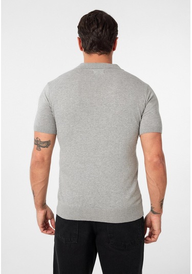 Gerhard Erkek Regular Fit Triko Polo Yaka T-shirt Gri Melanj