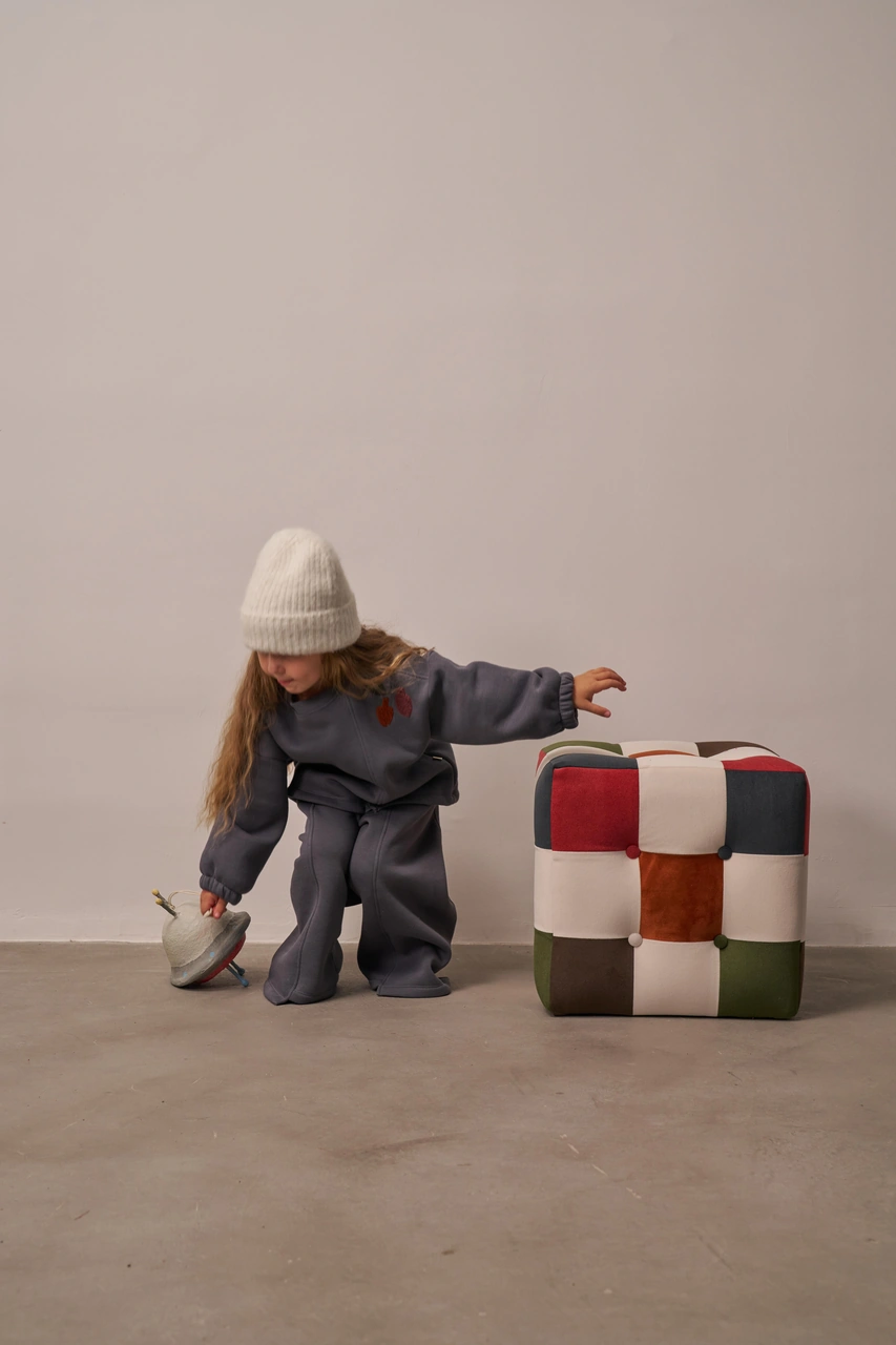 Gri Omuz Nakışlı Asimetrik Detaylı Alt Üst Takım Gri