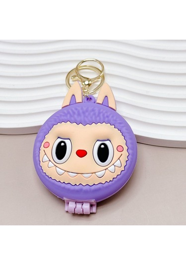 Labubu Çok İşlevli Anahtarlık Dekoratif Sevimli Kızlar İçin Taşınabilir Mini Ayna Mor
