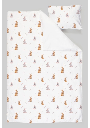 Organik Tek Kişilik Nevresim Takımı 160x220 - Neşeli Tavşan Notaları Renkli