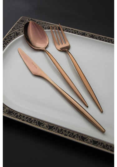 Amy Klaus Luxury Bronz 84 Parça Çatal Kaşık Bıçak Takımı - Bronz