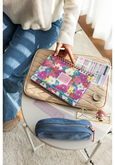 17x24 Spiralli Lastikli Sert Kapak Çizgili Not Defteri Çok Renkli Çiçekler Çok Renkli Çiçekler