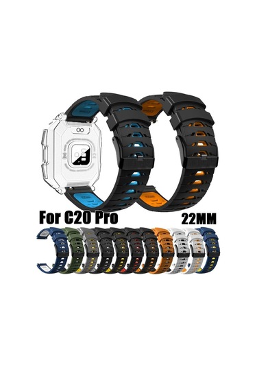 Çift Renkli Akıllı Saat Kayışı 22mm Saat Bandı C20 Pro İçin Evrensel Silikon Saat Bandı