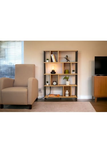 Yüksek Kalite 5 Raflı Kitaplık Ahşap Ayaklı Klasörlük Mutfak Rafı Çok Amaçlı Düzenleyici Raf Safir Meşe