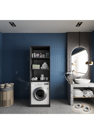 Venedik Çamaşır Ve Kurutma Makinesi Dolabı Banyo Dolabı Füme Beyaz Antrasit - Beyaz