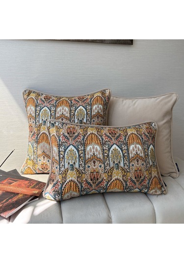 "nomad Mosaic" Etnik Desenli Kırlent Kılıfı Seti Hardal - Krem