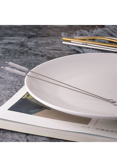 Küçük Boy Saman Temizleme Fırçası Paslanmaz Çelik Yıkama İçme Borusu Saman Fırçası - Simli