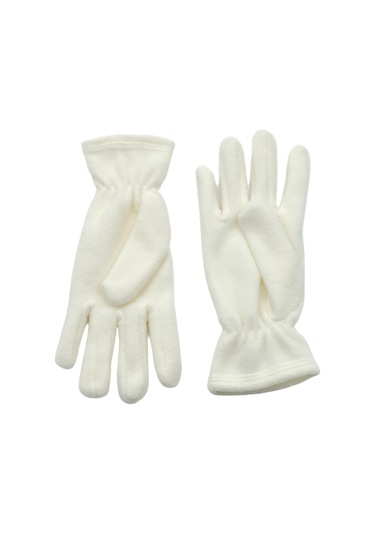 Kadın Kışlık Ekru Termal Polar Eldiven - Polar Bere 2'li Set Ekru
