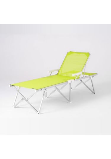 Foldzen Alüminyum Katlanabilir Şezlong Kampet Çantalı Yeni Versiyon Yeşil Sarı