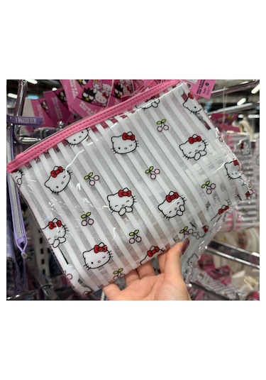 Sanrio Kawai Hello Kitty Şeffaf Makyaj Çantası Pouch