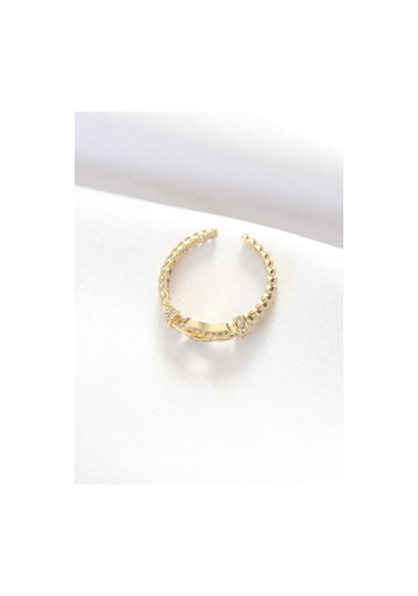 Kemer Tokası Tasarımlı Gold Renk Zirkon Taşlı Ayarlanabilir Yüzük Altın