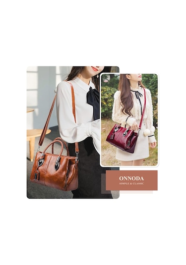 Kadın Yağ Mumu Üst Saplı Çanta Pu Deri Retro Omuz Çantası Büyük Boston Tote Çapraz Askılı Yumuşak El Çantası Kahverengi A706 Kahverengi