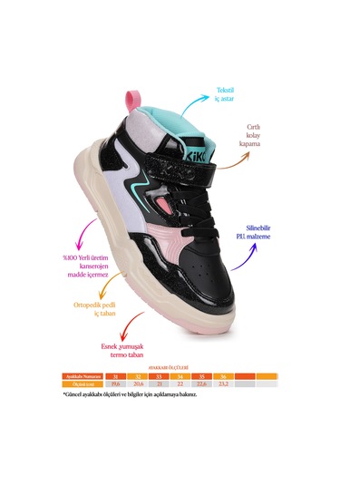 Kiko Kids Hayka-3 Cırtlı Kız Çocuk Spor Ayakkabı Siyah - Su Yeşili Siyah - Su Yeşili