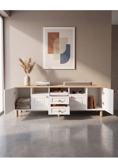 Life Tv Ünitesi %100 Mdf Beyaz - Meşe