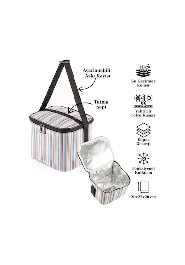 Ns Reliable Kamp Piknik Termal Soğutucu Yalıtımlı Buzluk Termos Çanta - 920 Çizgi Desenli Çok Renkli