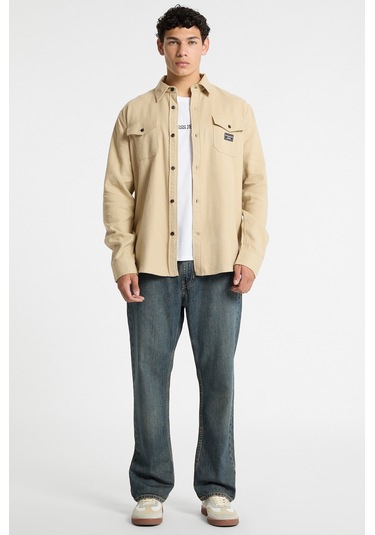 Erkek Uzun Kol Cepli Gömlek - Bej Bej