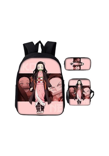 3 Adet / Takım Kamado Nezuko Anime Sırt Çantası Demon Slayer Okul Çantası Öğrencileri Satchel İle Kalem Çantası Messenger Çanta C8g5ml Pembe