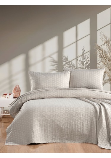 Elvira Yatak Örtüsü Seti Çift Kişilik Krem Kutulu Krem