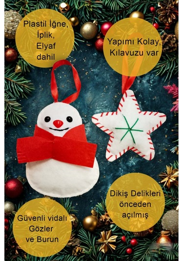 Keçe Dikiş Seti Yılbaşı Süsü Kardan Adam Ve Yıldız Seti
