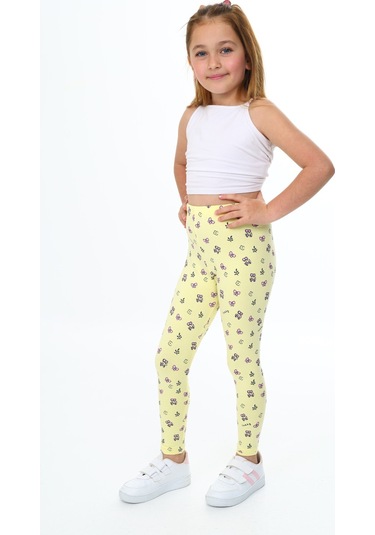 Toontoy Kız Çocuk Baskılı Tayt Açık Sarı
